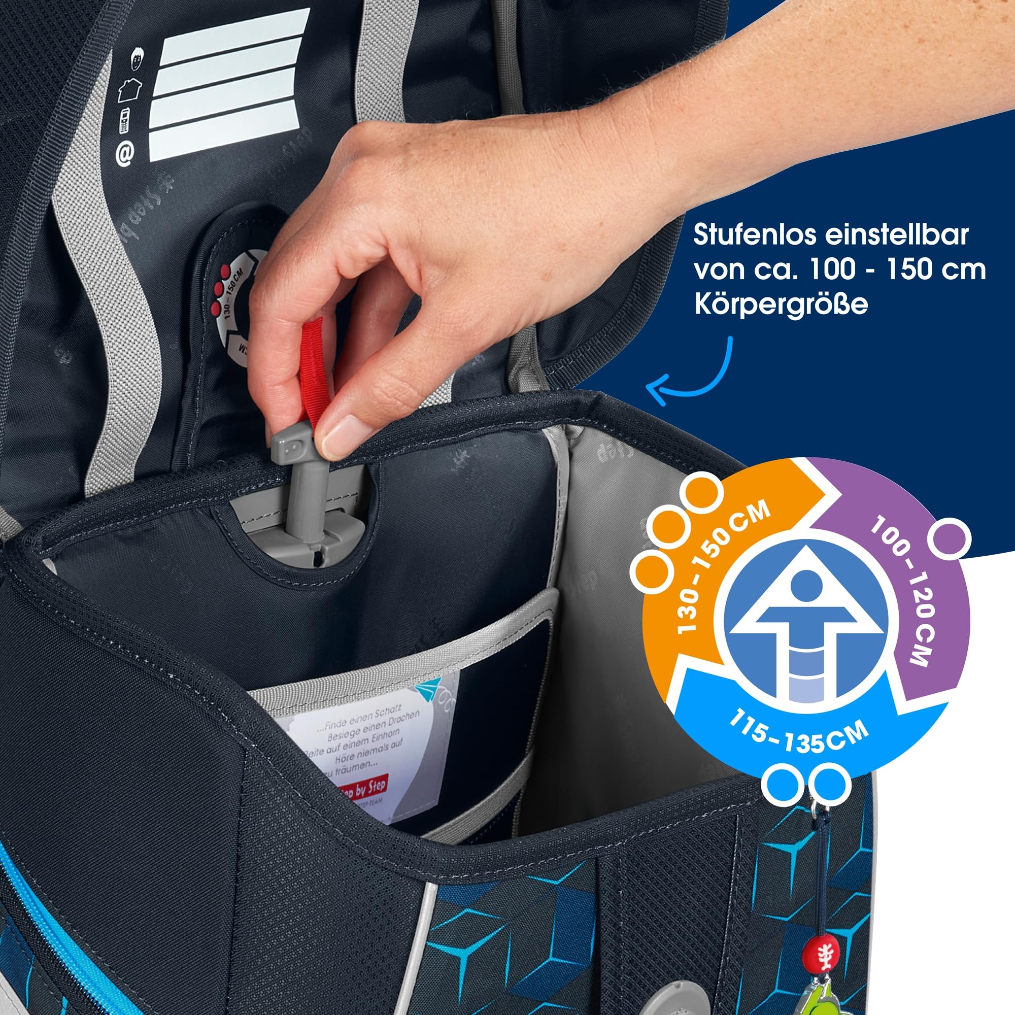 Step by Step Schulranzen-Set Space Shine „Shark Dexter“ 5-teilig, ergonomischer Tornister aus reflektierendem Material, höhenverstellbar, ab 1. Klasse, 20L, blau-schwarz, Hai