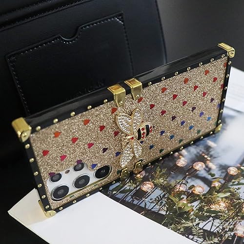 Miniatura 7 de Compatible con Samsung Galaxy S22 Ultra 5G, borde cuadrado, tronco lindo de abeja con purpurina para mujer, funda rectangular de lujo para teléfono,