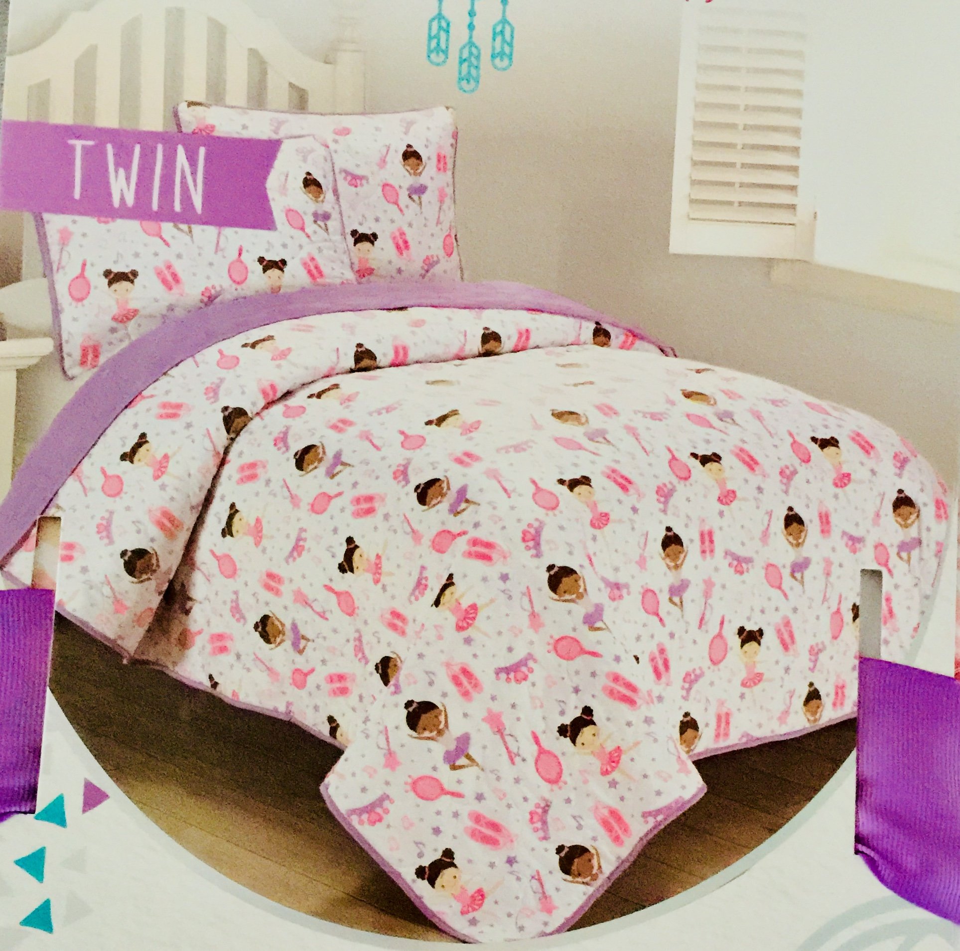 Little dreamers Two Piece Dancing Ballerina Princess Purple and Pink Quilt Set TWIN