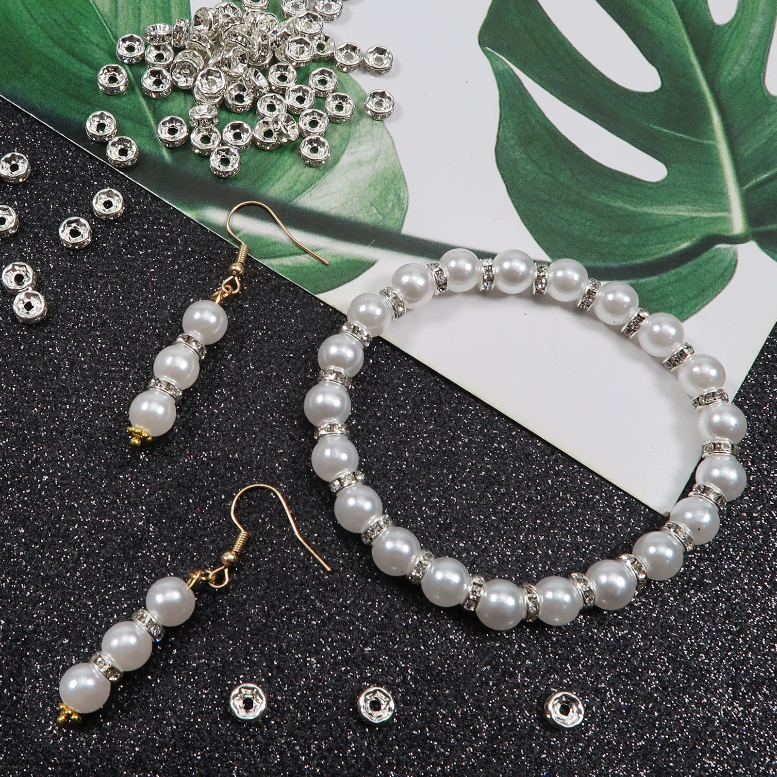 TOAOB 100 pezzi Perline Vetro Strass 6 mm Rotonde Argento Lega Distanziatori Perle per Fai da Te Braccialetti Collana Creazione di Gioielli