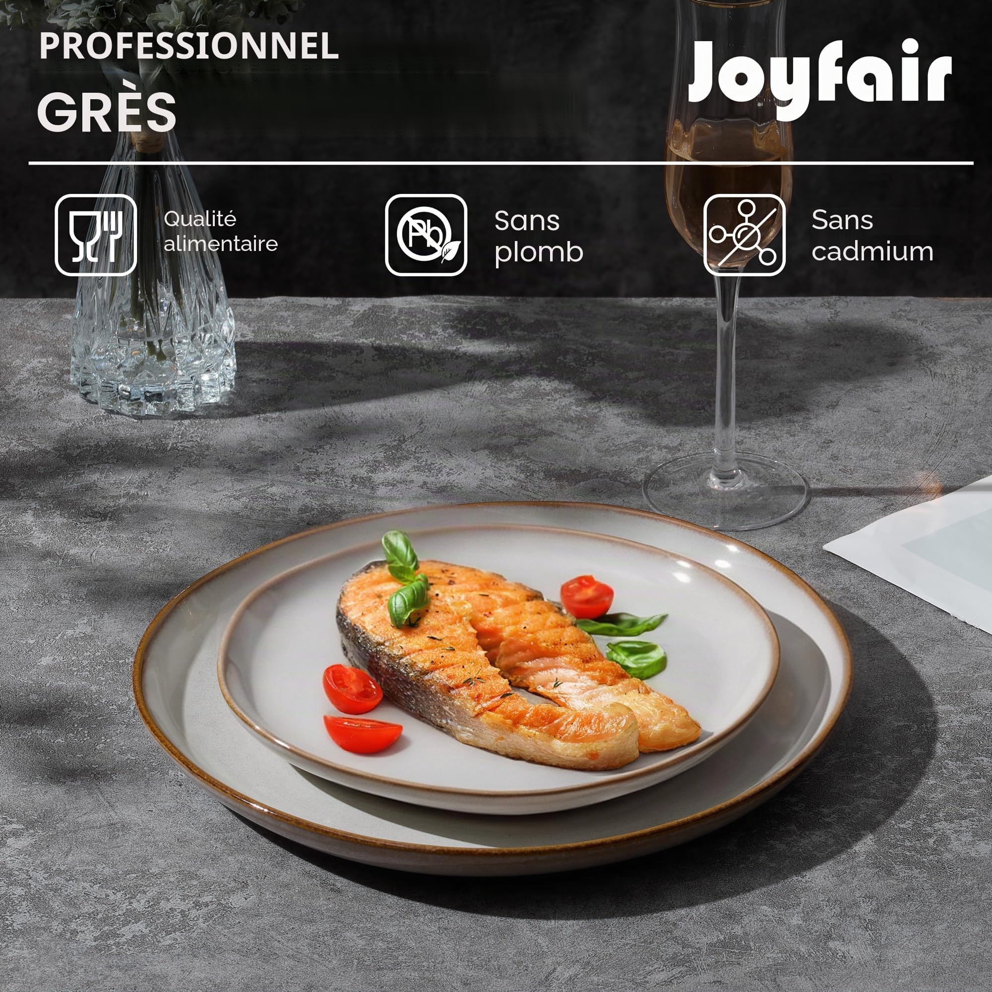Joyfair Service de table, 18 pièces en grès - Service de vaisselle pour 6 personnes - Assiettes et bols en grès à émail réactif de forme irrégulière, résistants aux égratignures et aux rayures