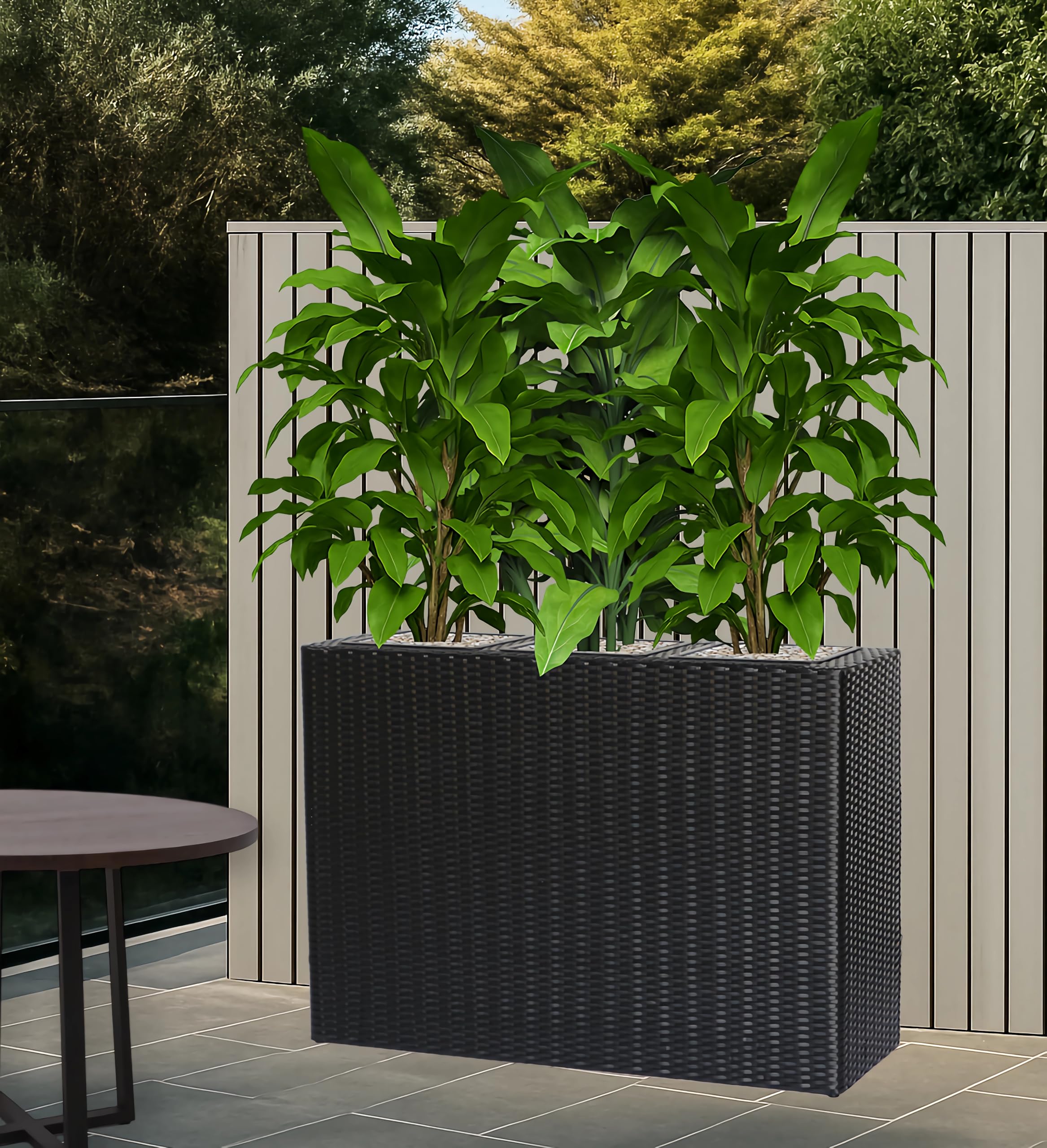 METRO Professional Jardinera/Separador de ambientes con 3 macetas, ratán sintético, Negro