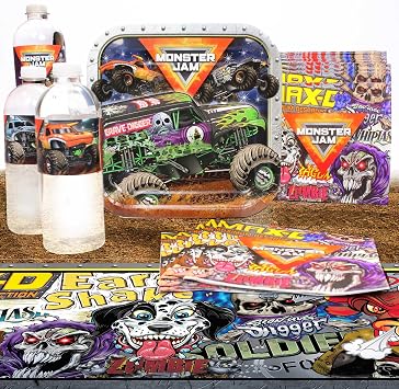 مجموعة Monster Jam Basic Party Pack لـ 16 ضيفًا أضف الحيوية إلى الحفلة باستخدام أدوات المائدة الأساسية!
