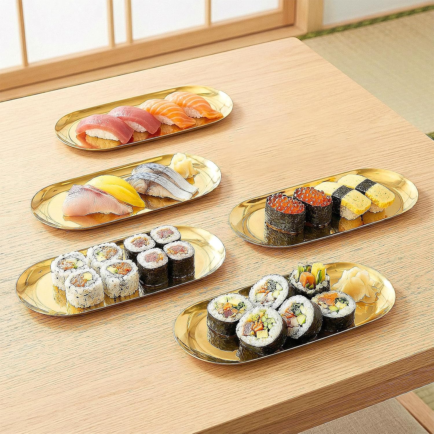 12 PCS Stainless Steel Serving Tray, 10x4.3 Inch Gold Decorative Tray Metal Oval Trays Oval Storage Trays for Dressing Table, Counter, Bathroom