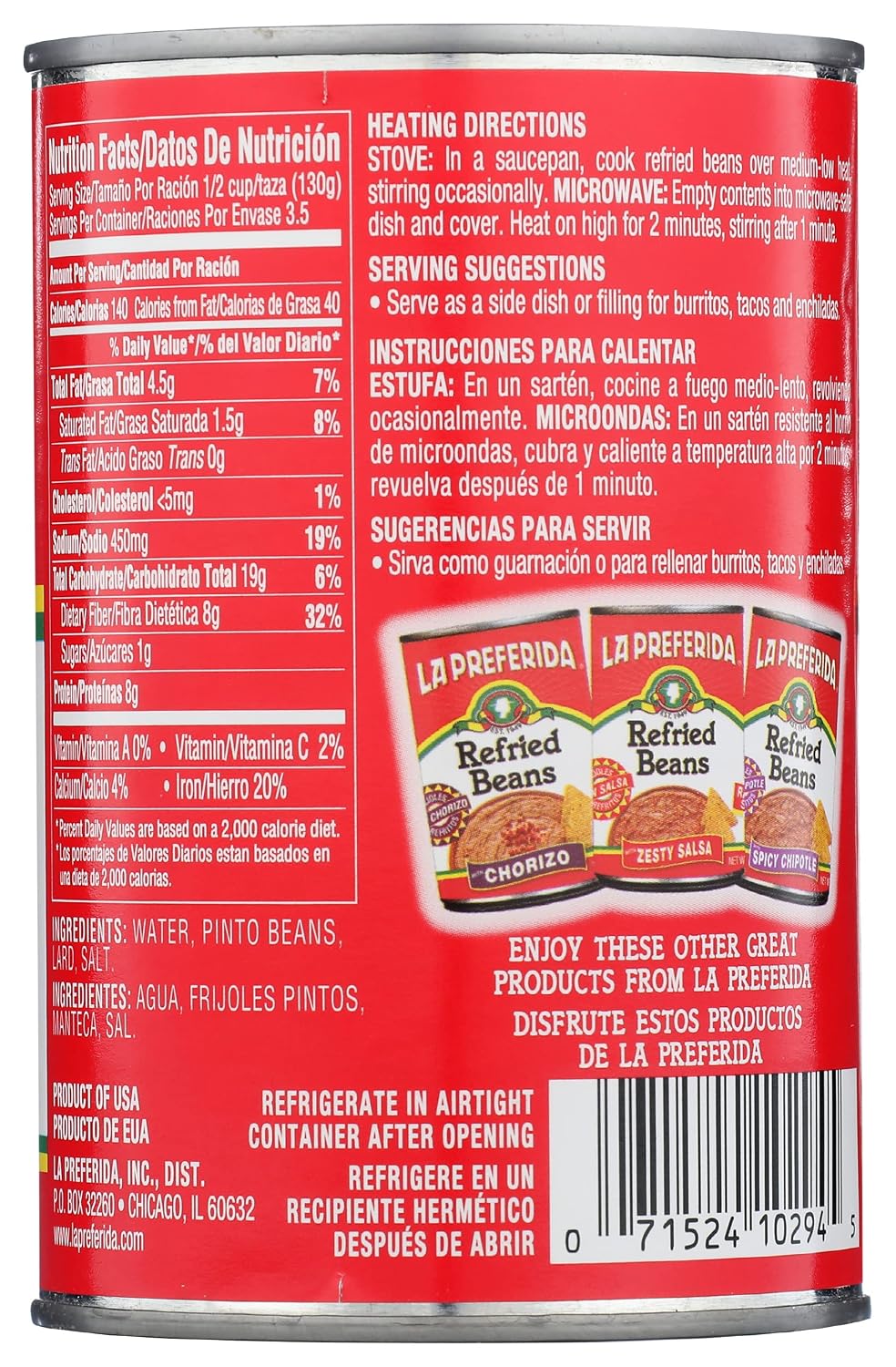 La Preferida Authentic Flavor Refried Beans, 16 oz