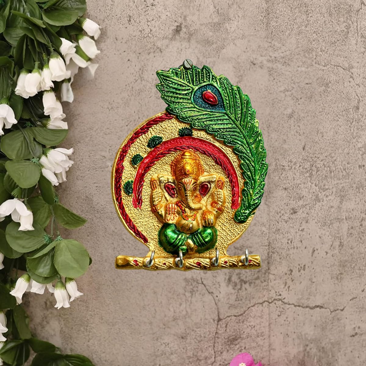 Chhariya Crafts Ganesha ji with Keyholder, Ganpati Wall Hanging Sculpture Lord