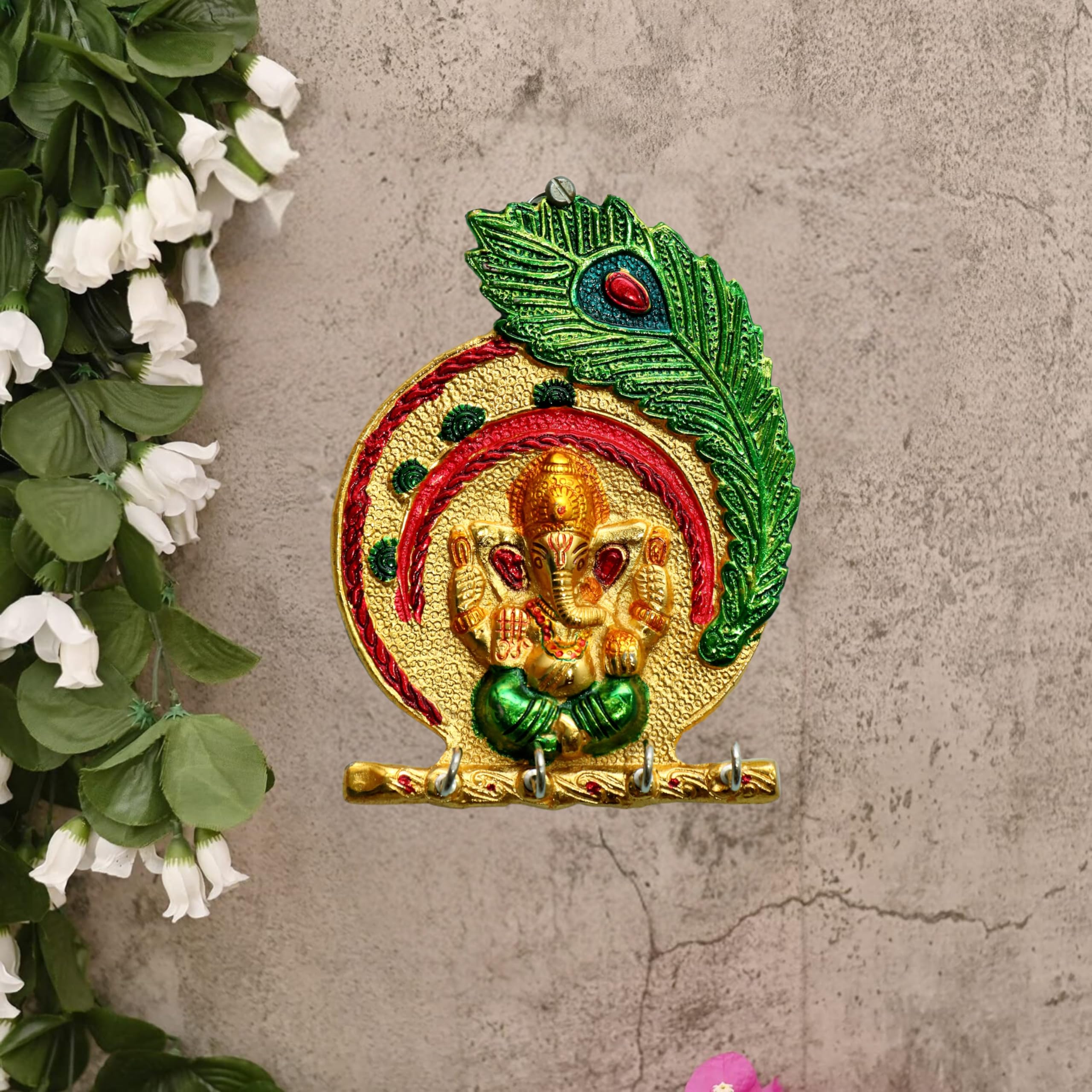 Chhariya Crafts Ganesha ji with Keyholder, Ganpati Wall Hanging Sculpture Lord Ganesh Idol Lucky Feng Shui Wall Decor Your Home, Office, Religious Gift Article Decorative
