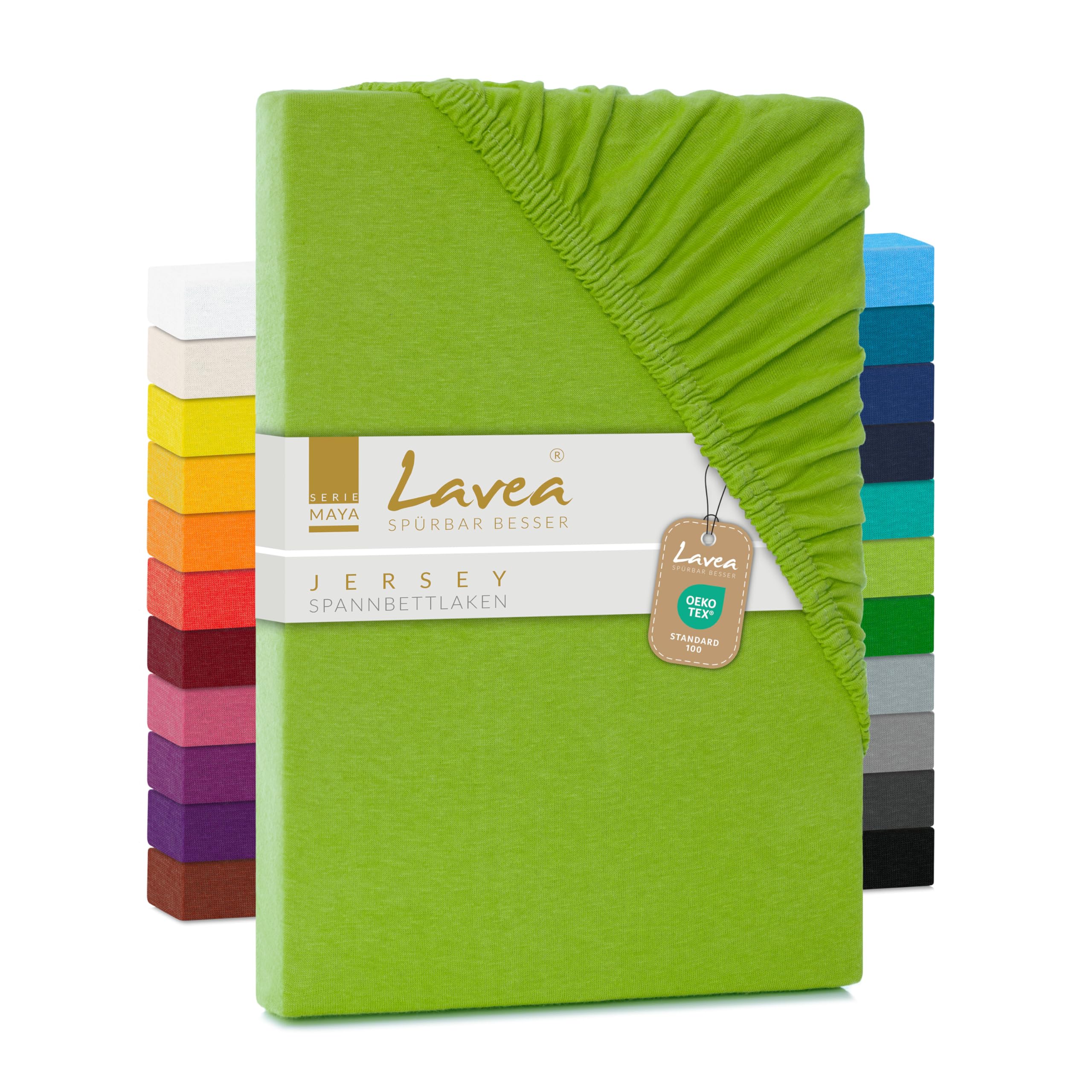 Lavea Apple-Green Jersey Fitted Sheet, Maya Series, 100% Cotton, Finish, With Elastic Band, Oekotex100 Certified