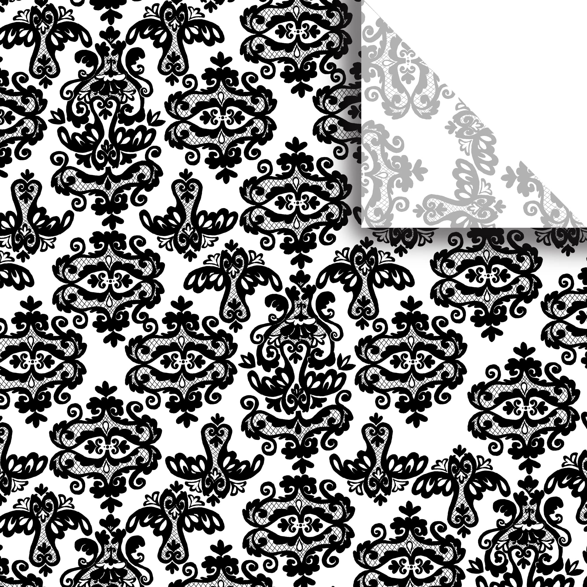 Jillson Roberts Bulk Printed Tissue, Black Damask, 240 Unfolded Sheets (BPT418)