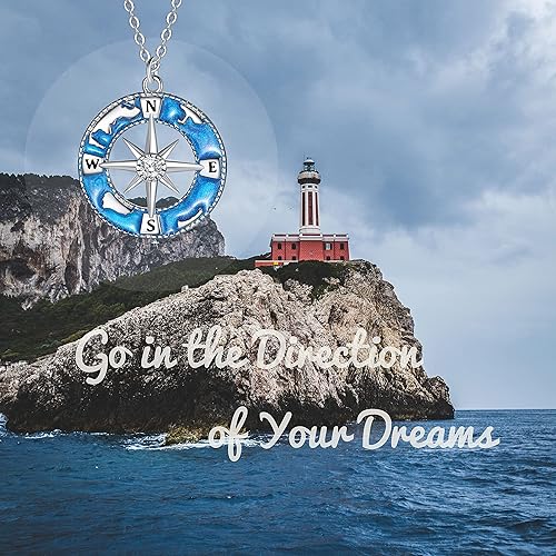 Miniatura 6 de Collar de montaña de brújula de plata de ley, colgante de mapa azul marino, graduación, amistad, talismán, collar de viaje, regalo de graduación,