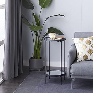 Deco 79 Metal 2 Level Accent Table with Mirrored Glass Top, 15