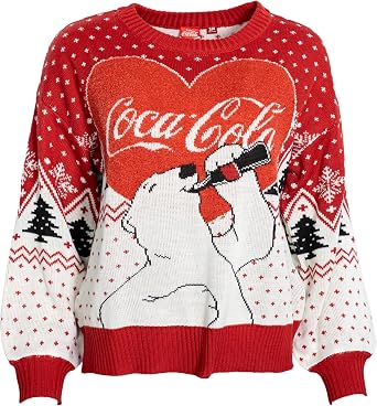 Coca Cola Heart Polar Bear Drinking Womens Ugly Christmas Sweater