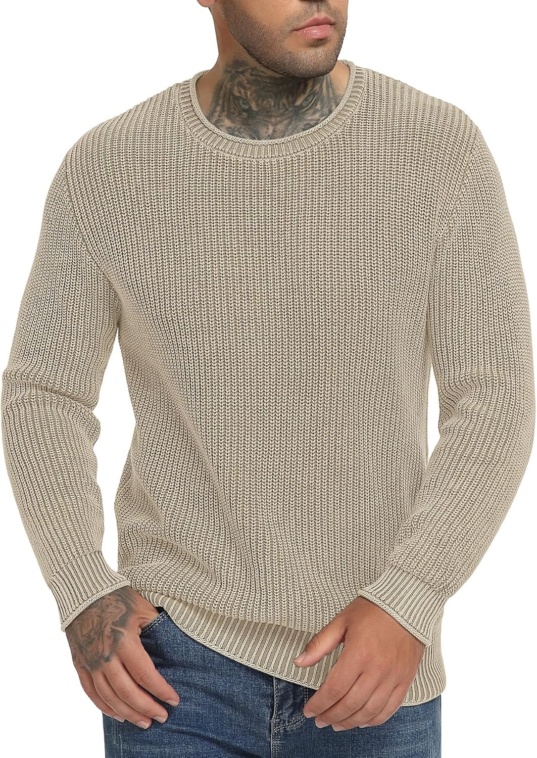 NITAGUT Men's Crewneck Sweater Soft Casual Classic Pullover Washed Knitwear Sweaters with Ribbing Edge - Image 2