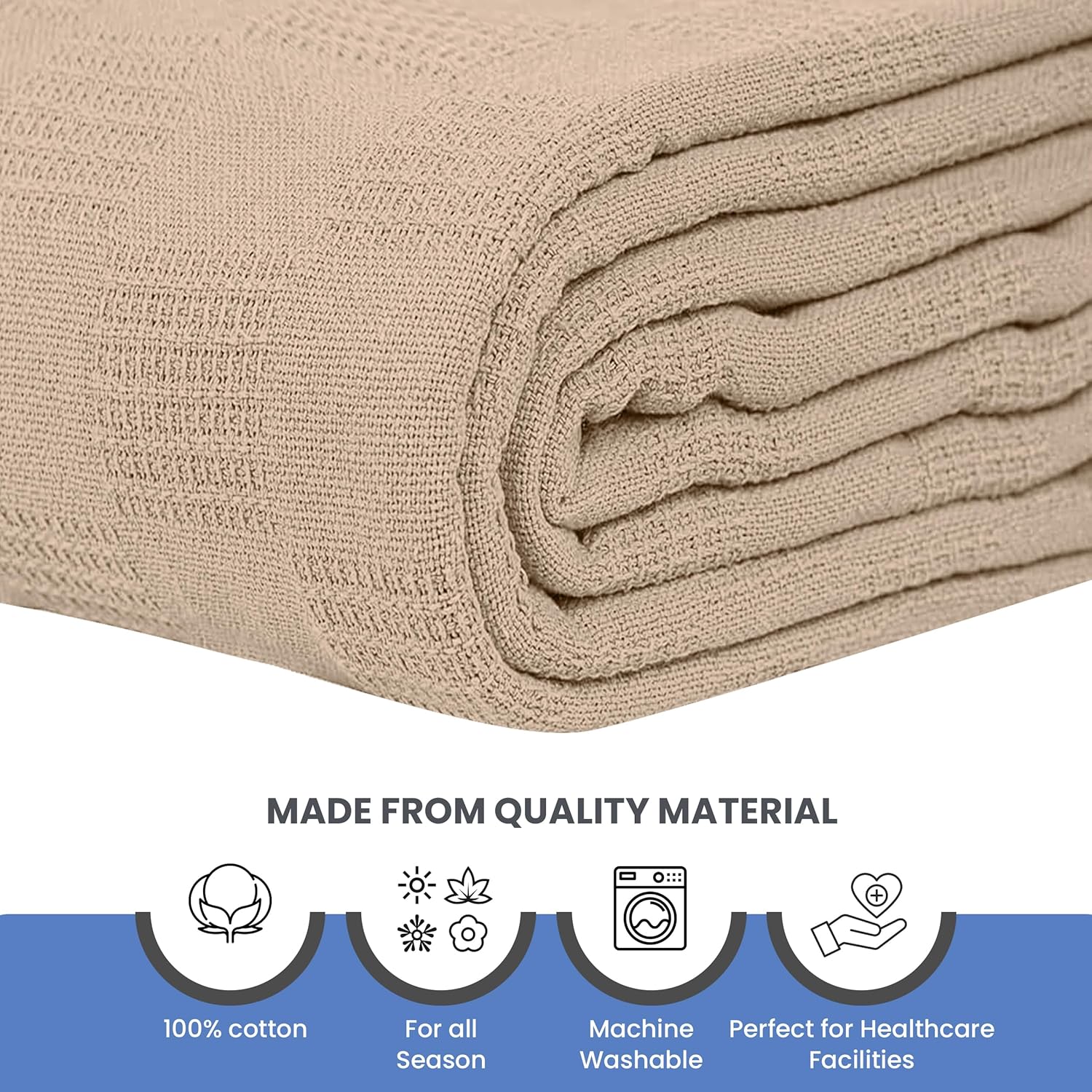 Linteum Textile Hospital Thermal SNAGLESS Spread Blanket, 100% Cotton (74x100 in, Taupe) - Image 7