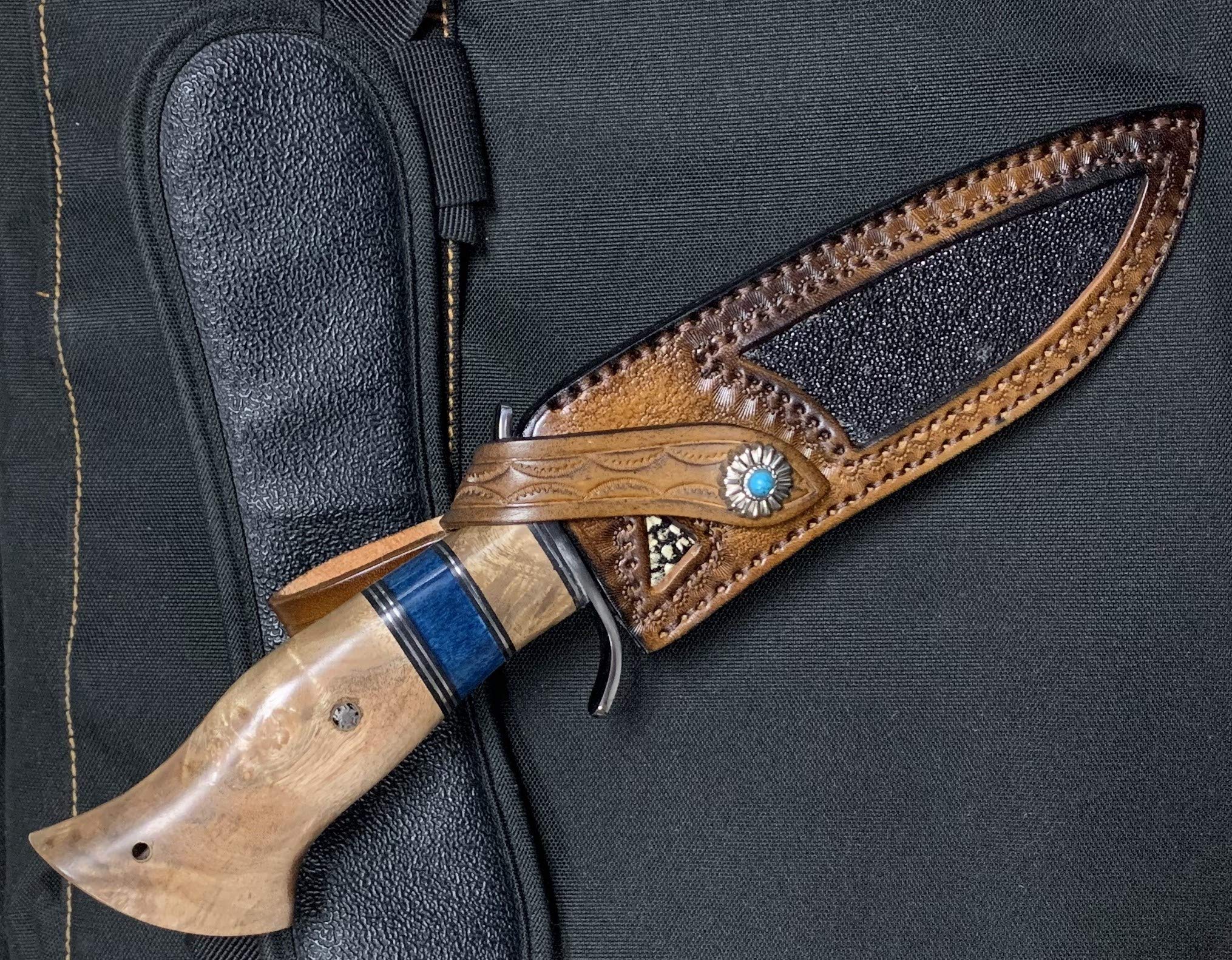 Perkin Damastmesser Rostfrei Jagdmesser Damast Bowie Messer Festes Klingenjagdmesser mit Scheide Handgefertigte Damaststahl VG10 Klinge