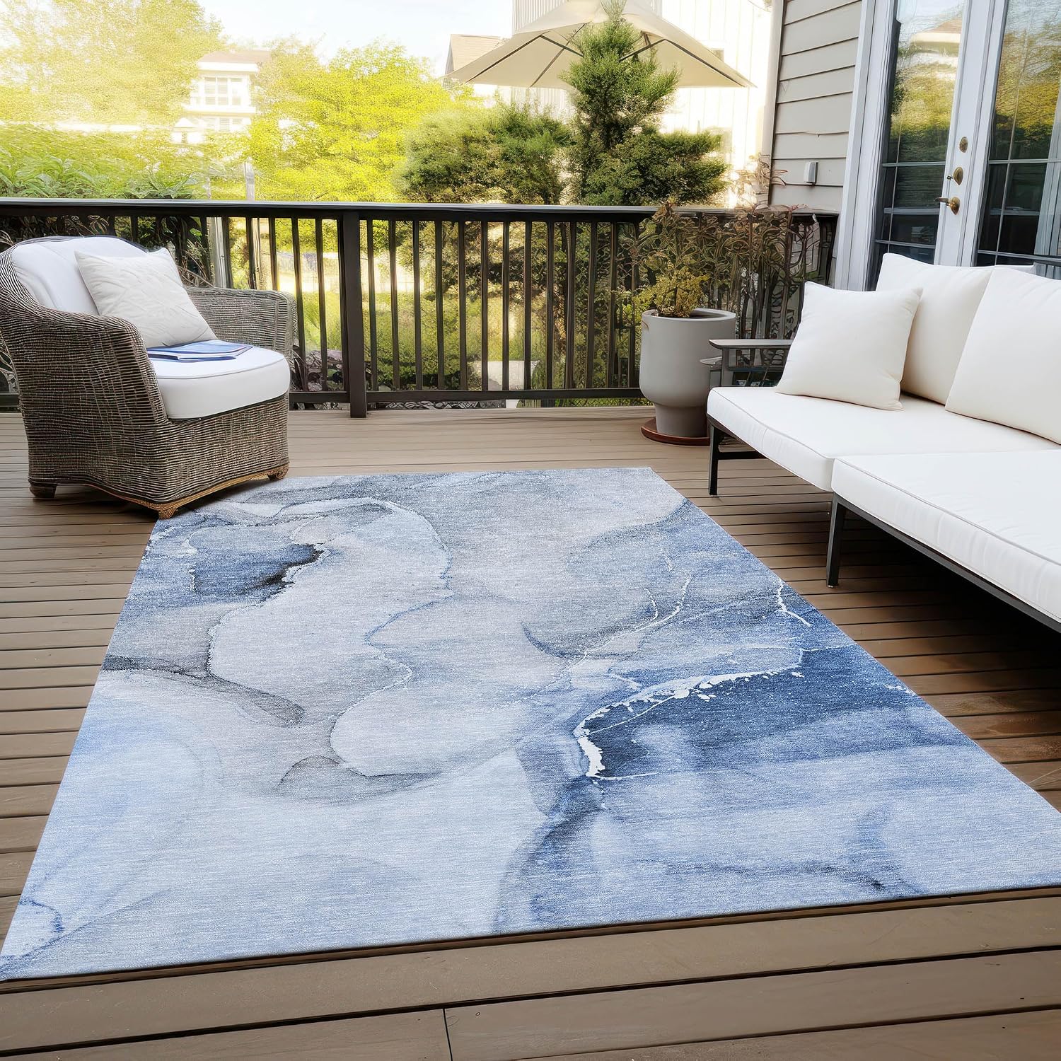 Addison Rugs Chantille ACN521 Blue 10' x 14 Indoor Outdoor Area Rug, Stain Resistant, Machine Washable, Non Shedding, Bedroom, Living Room, Dining Room, Kitchen Rug