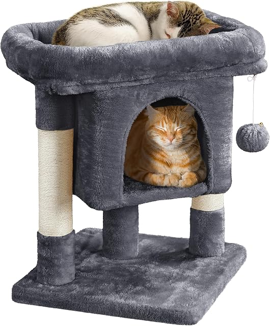 costoffs Basic Cat Tree Tower Cat Activity Centre Kitten Play House w/ Sisal Scratching Posts Large Padded Plush Perch Spacious Condo, Dark Grey