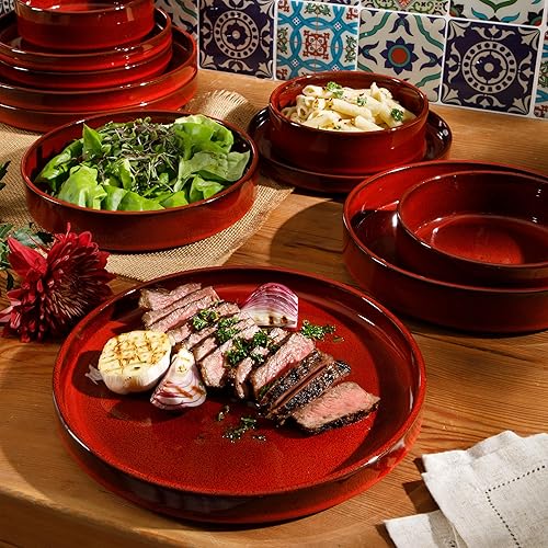 Vista 73 de Bloomhouse Palermo Sun - Juego de 2 recipientes para servir y platos ovalados de cerámica, esmalte reactivo, color azul agave