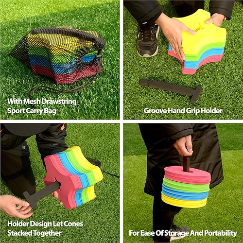 Vista 4 de Marcadores de entrenamiento de agilidad de conos de disco profesionales, paquete de 40, conos de campo planos para fútbol, baloncesto, conos