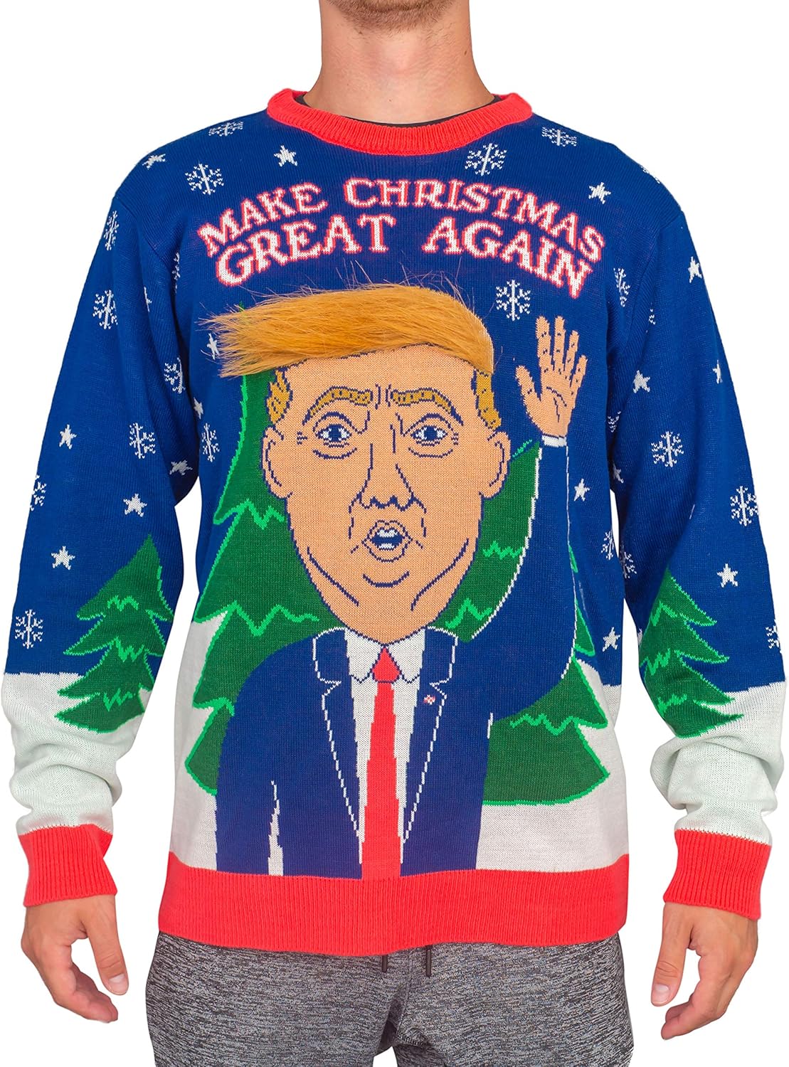3D Trump Hair Make Christmas Great Again Ugly Christmas Sweater