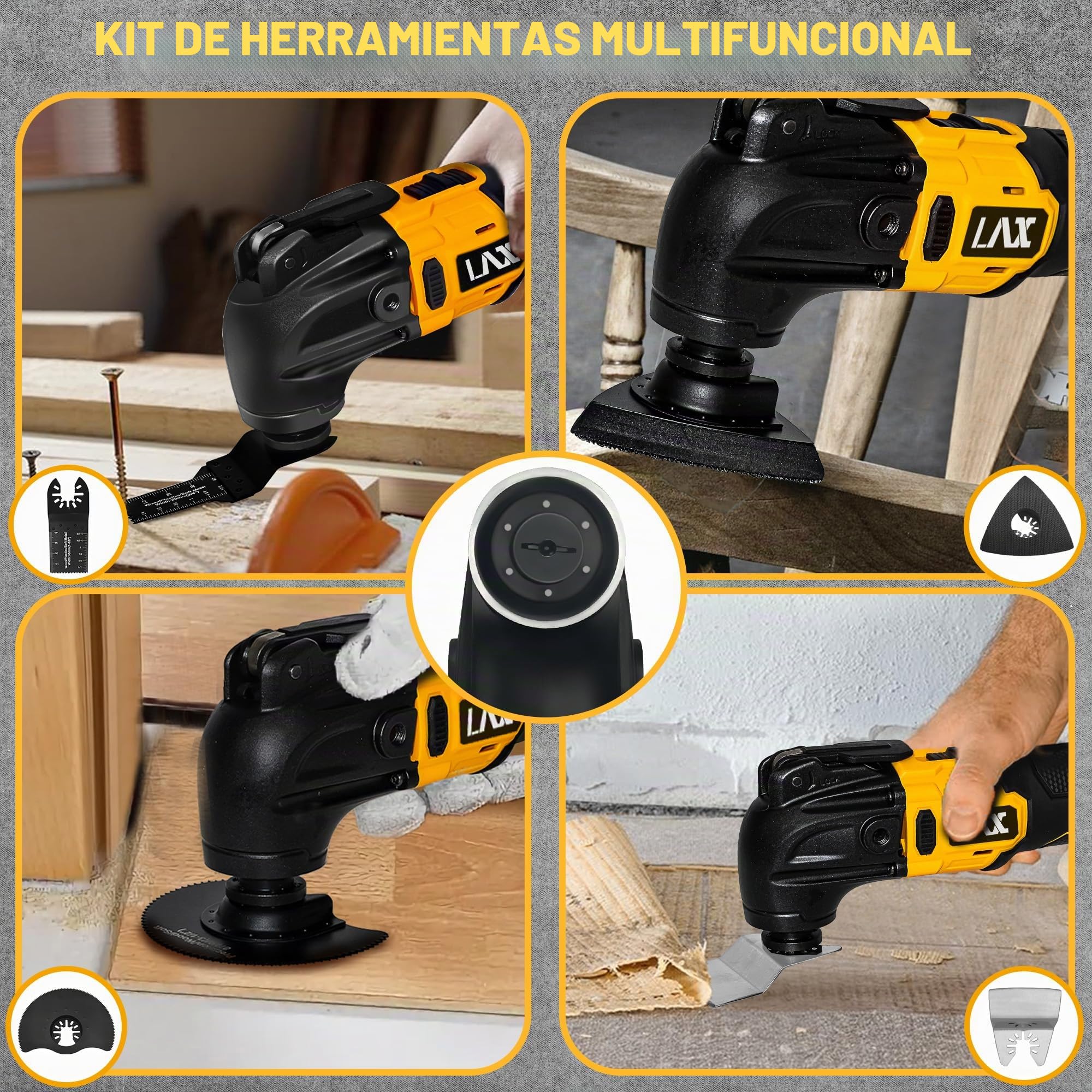 Multiherramientas oscilantes para batería Dewalt de 18 V, herramienta multiusos de corte y lijado, ángulo de oscilación de 4°, 6 velocidades variables, diseño de hoja de ajuste rápido con 21