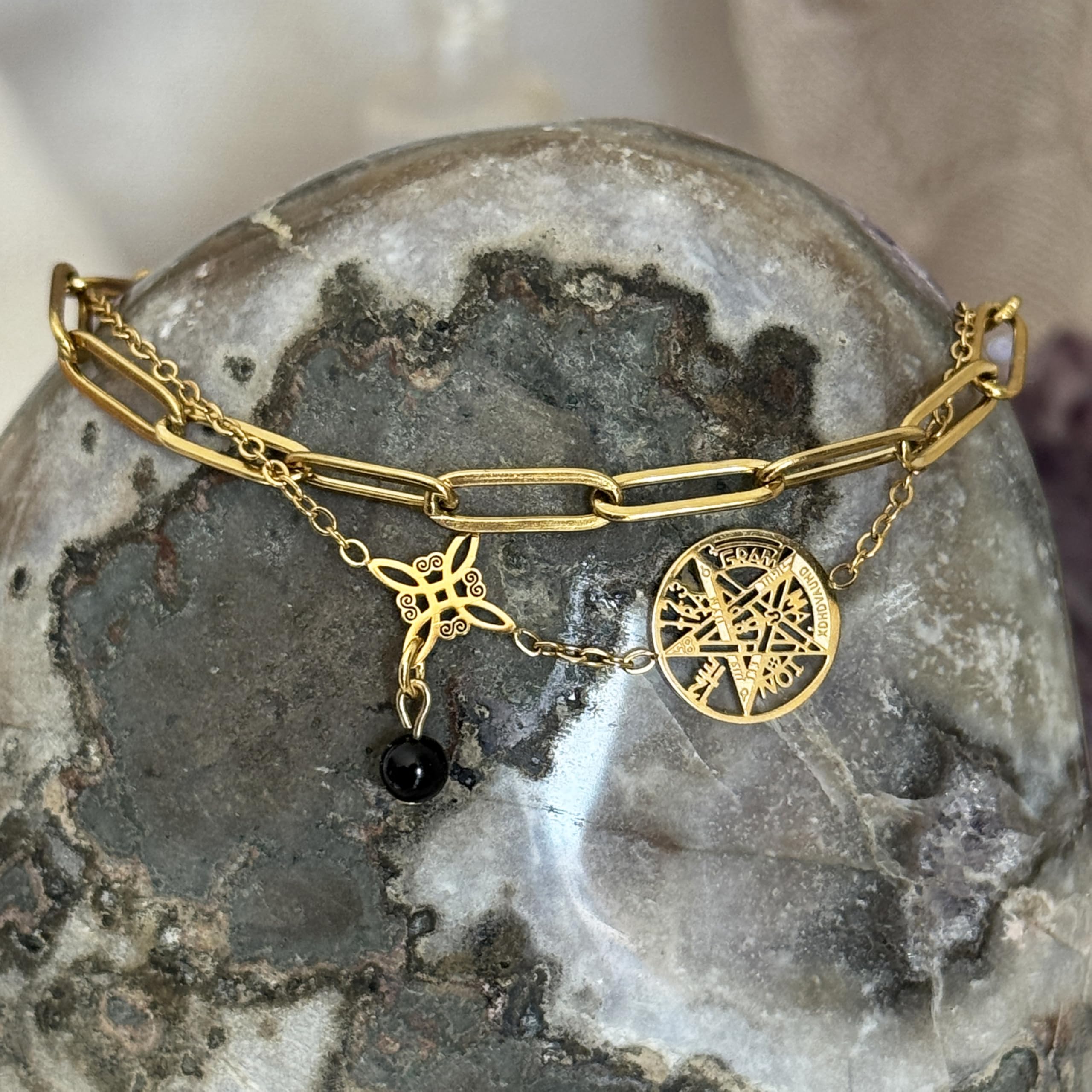 Simboliks Tetragrammaton con Nudo de Bruja, pulsera Amuleto de la Suerte Protección, Regalo Mujer, Talismán de protección personal, pulsera Ajustable Tetragramaton Regalo esotérico