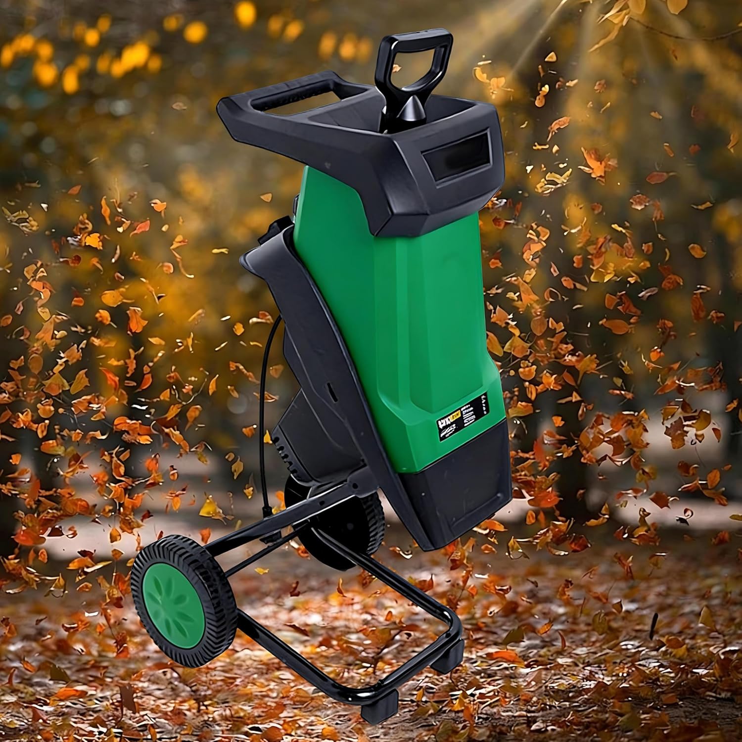Garden Mulcher, Powerful 2400W Electric Wood Chipper, Reinforced Rotary Double Blade, 4500 RPM, 40mm Cutting Capacity, with 50L Collection Bag, for Garden Cleaning and composting