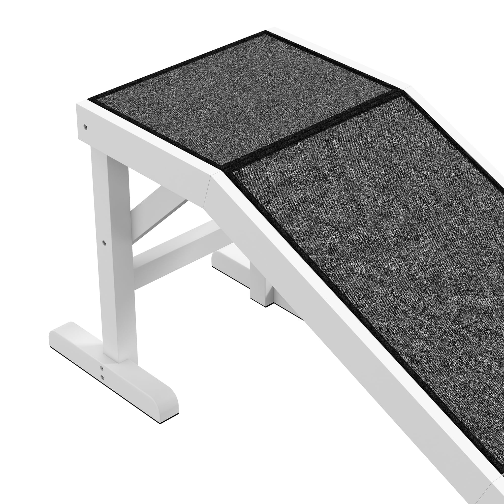 PawHut Rampa para Perros de Madera Rampa para Mascotas para Cama/Sofá con Alfombra Antideslizante para Perros Pequeños Medianos y Grandes 152x40x50 cm Blanco y Gris