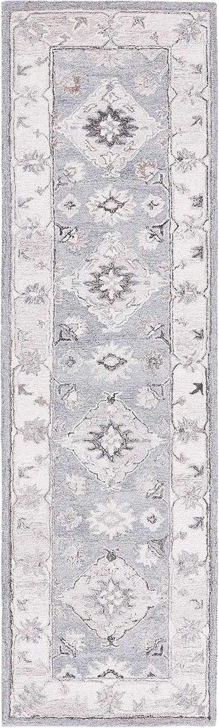 SAFAVIEH Suzani Collection Runner Rug - 2'3" x 12', Grey & Ivory, Handmade Boho Wool, Ideal for High Traffic Areas in Living Room, Bedroom (SZN331A)