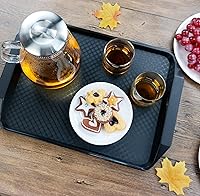 Vista 6 de Vababa Bandejas de plástico negro para servir comida rápida, paquete de 4, 16.8 pulgadas x 12 pulgadas