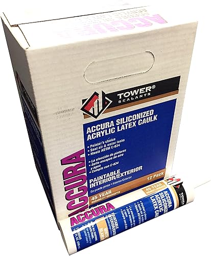 Tower Sealants TS-00048 - Sellador adhesivo acrílico Accura de 10.0 onzas líquidas, color blanco, paquete de 12