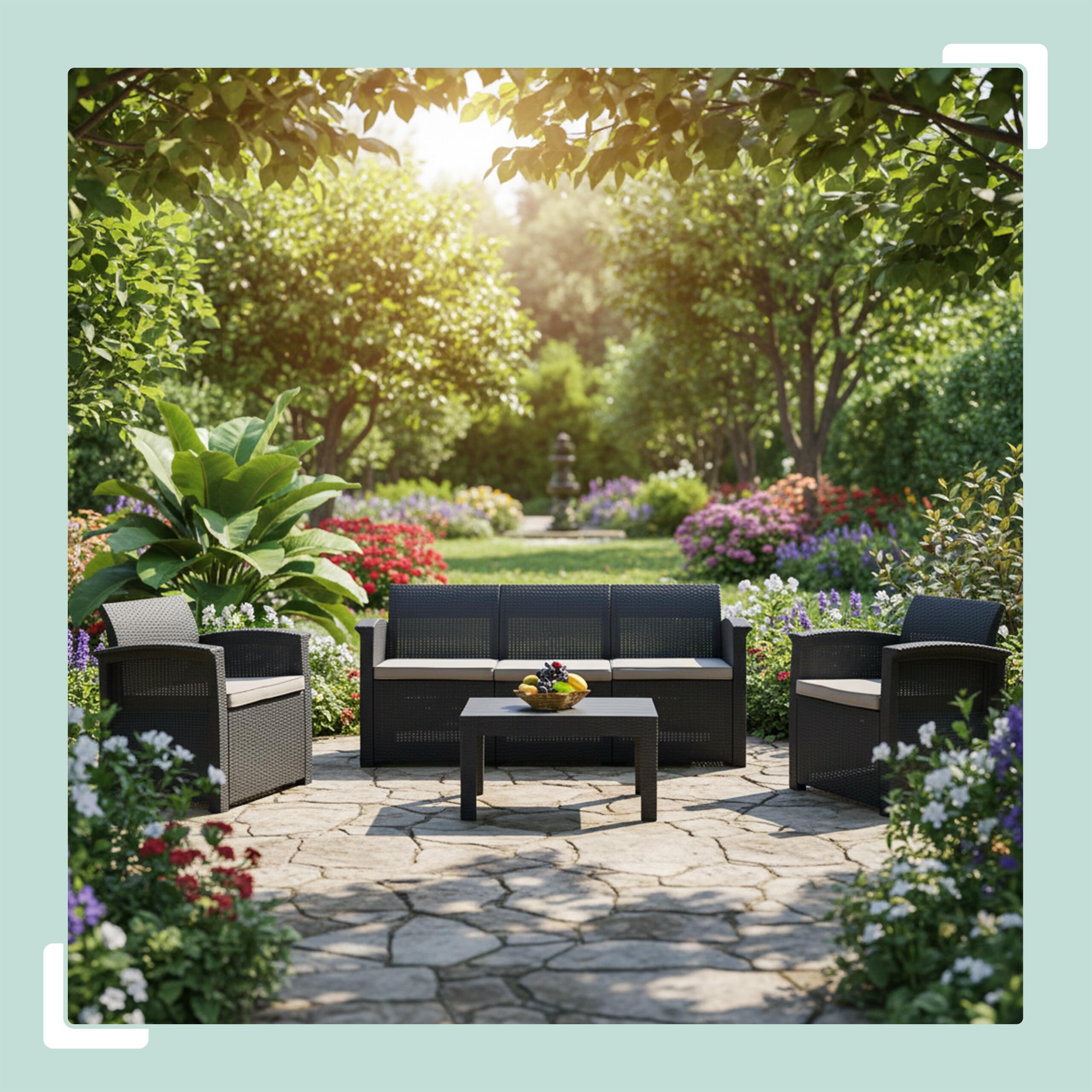 Relaxdays Ensemble Jardin 4 pièces en rotin synthétique, 5 pers., canapé 3 Places, 2 fauteuils et Table, extérieur