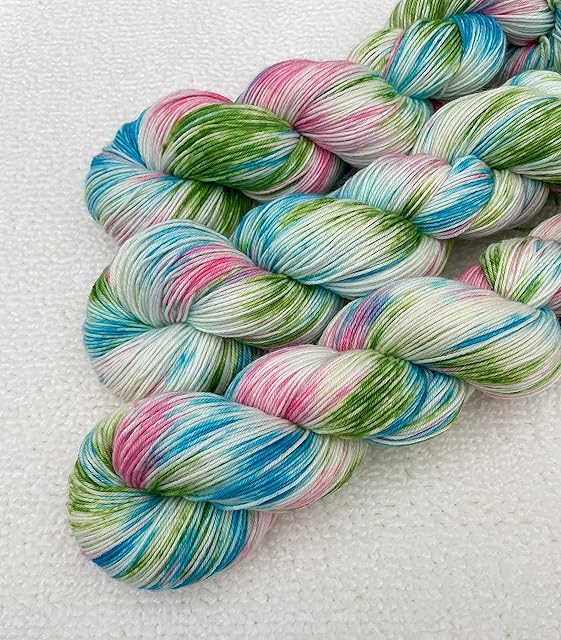 4 Ply Yarn Wool Hand Dyed 100g Skein Hank 75% Marino Wool 25% Nylon Knitting Crochet Spring Days Green Pink Blue