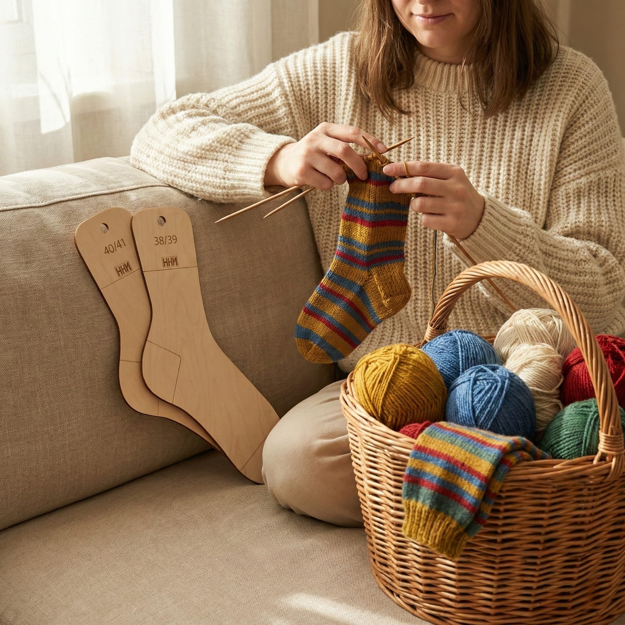 HHM® Sockenbretter mit Größenangabe Sockenlineal zum Stricken. Sockenspanner/Sockenschablone mit Größenangabe. Sockenblocker als Strickhilfe (14-47)