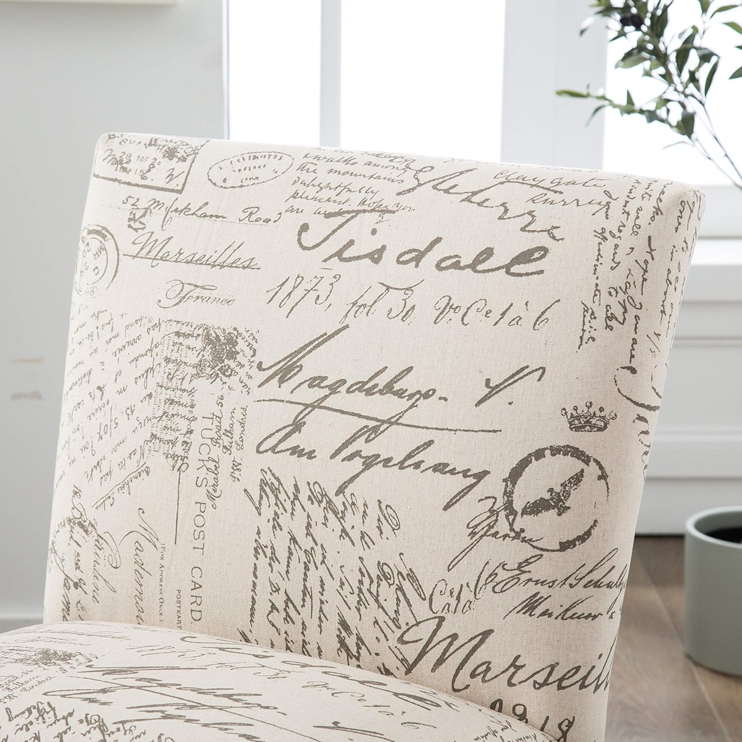 Veria Marne Script Print Fabric Armless Accent Chair
