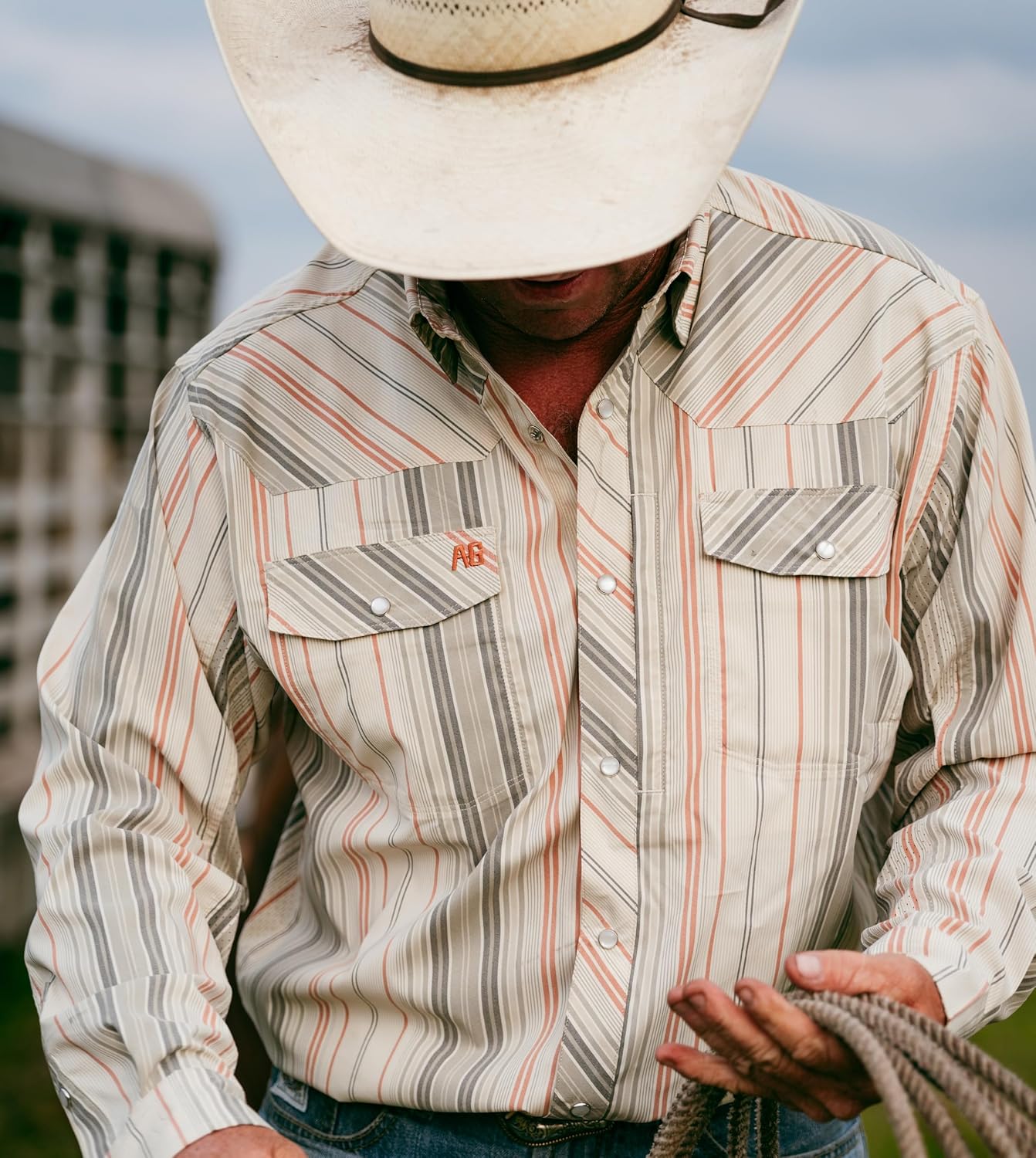 AG-GEAR Men's Long Sleeve Stockyard Pearl Snap Shirt, Breathable Button-Down Western Shirt for Men