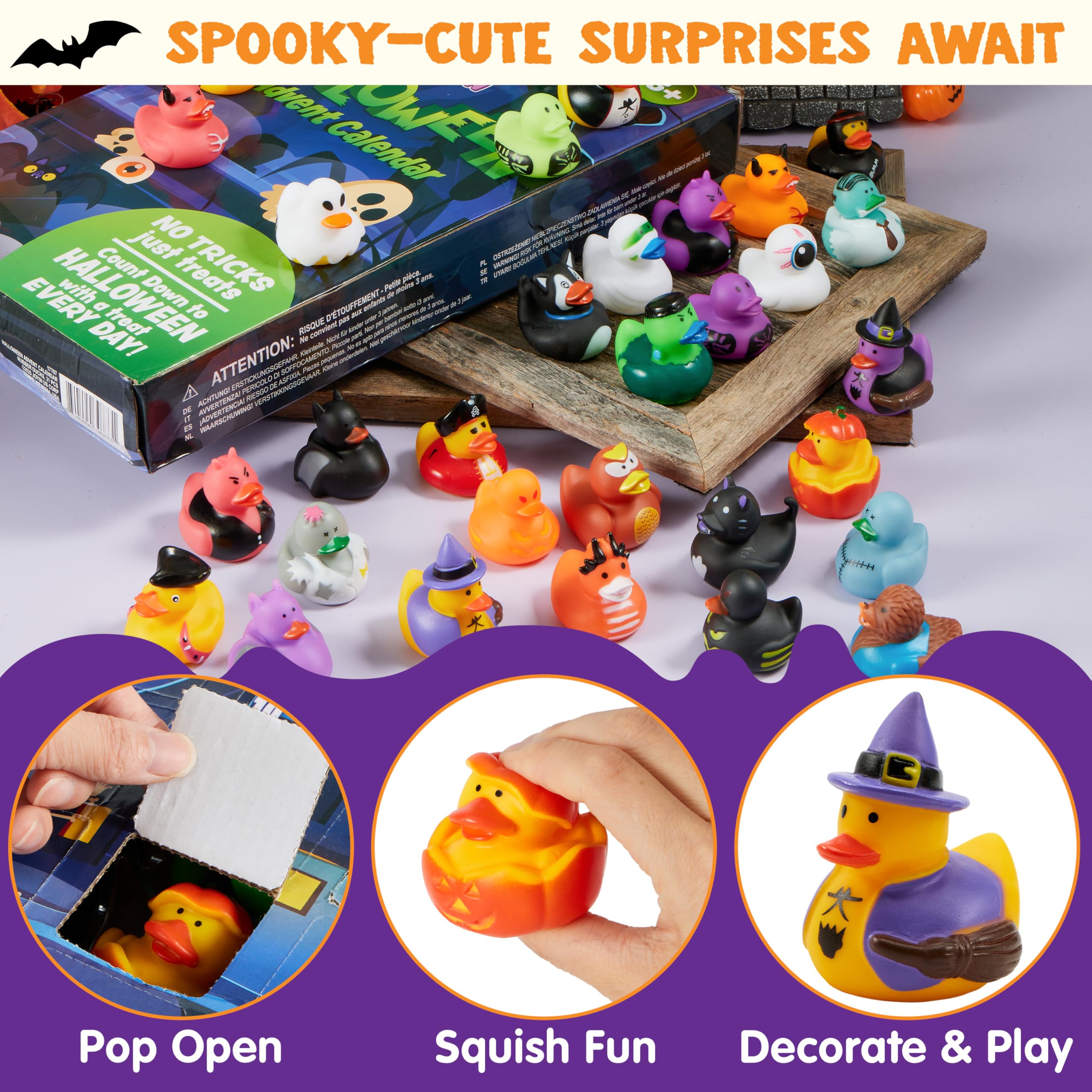 JOYIN Calendario de Adviento de pato de goma de Halloween 2025 con juguete sorpresa, calendarios de cuenta regresiva de Halloween con 31 patos de goma para niños, adolescentes, suministros de regalo