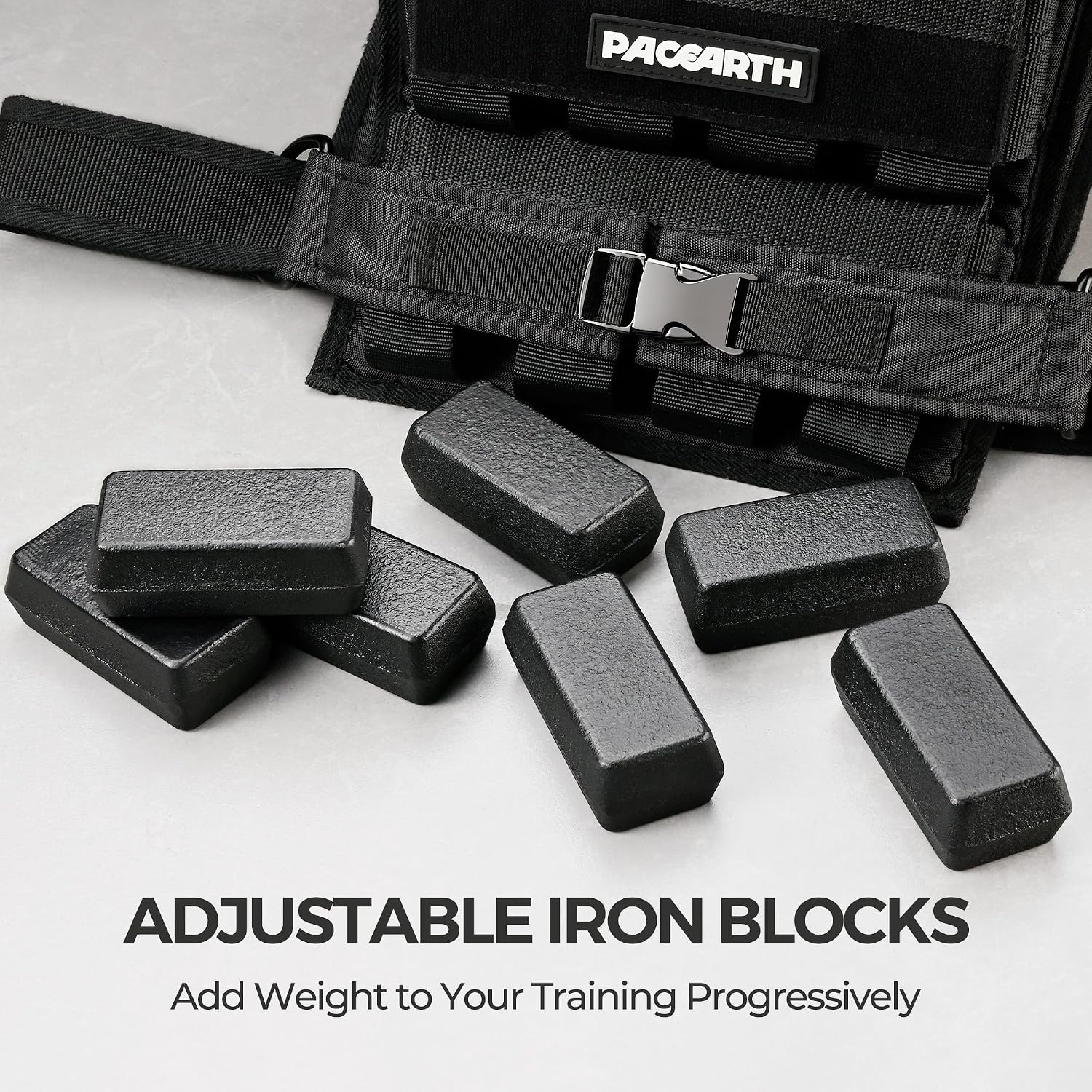 PACEARTH Adjustable Weighted Vest for Men & Woman, 20lb/22lb/35lb/44lb Weight-Adjustable Vest with Add-on Iron Blocks for Hardcore Strength Training, Weight Exercise, CrossFit, Running, Black
