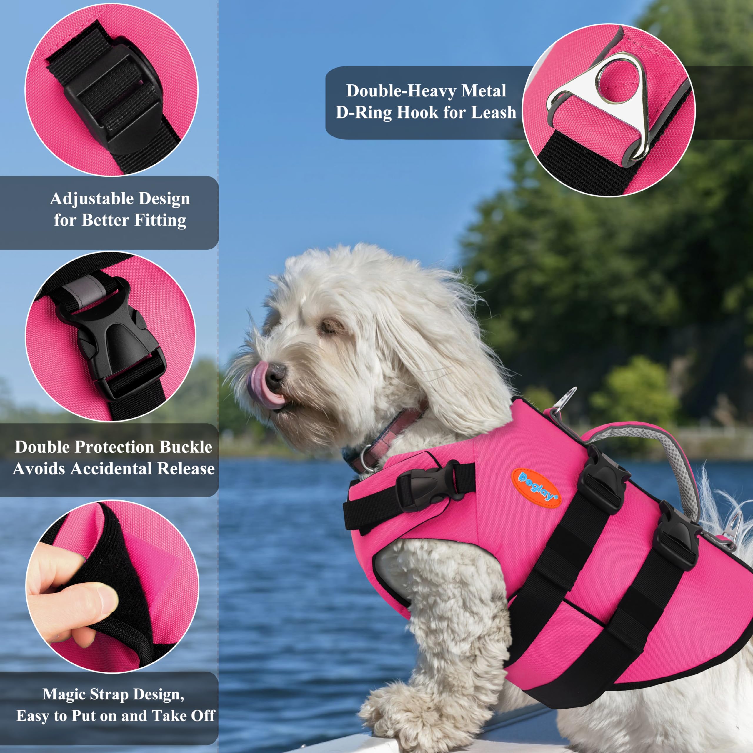 Doglay - Gilet de sauvetage pour chien avec bandes réfléchissantes, gilet de sauvetage réglable à haute flottaison avec poignée de sauvetage pour grands chiens