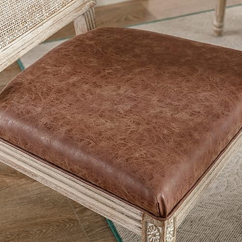 Miniatura 22 de chairus Juego de 2 sillas de comedor de ratán de granja, sillas de campo francesas de cuero con respaldo redondo, sillas laterales ovaladas para