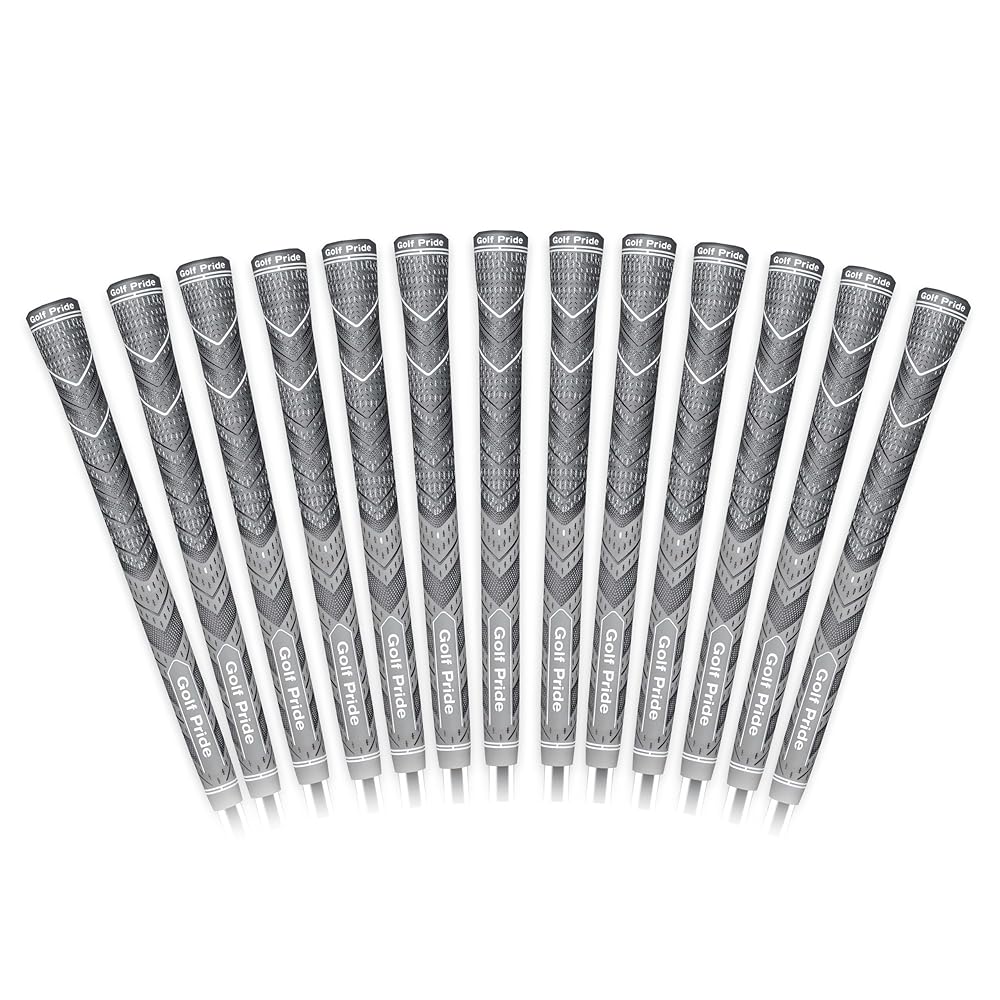 Golf Pride MCC Plus4 Golf Club Grip - All-Weather Hybrid Grip with Larger Lower Hand - Brushed Cotton Cord & Pebbled Texture - Midsize - Grey - 13 Pack