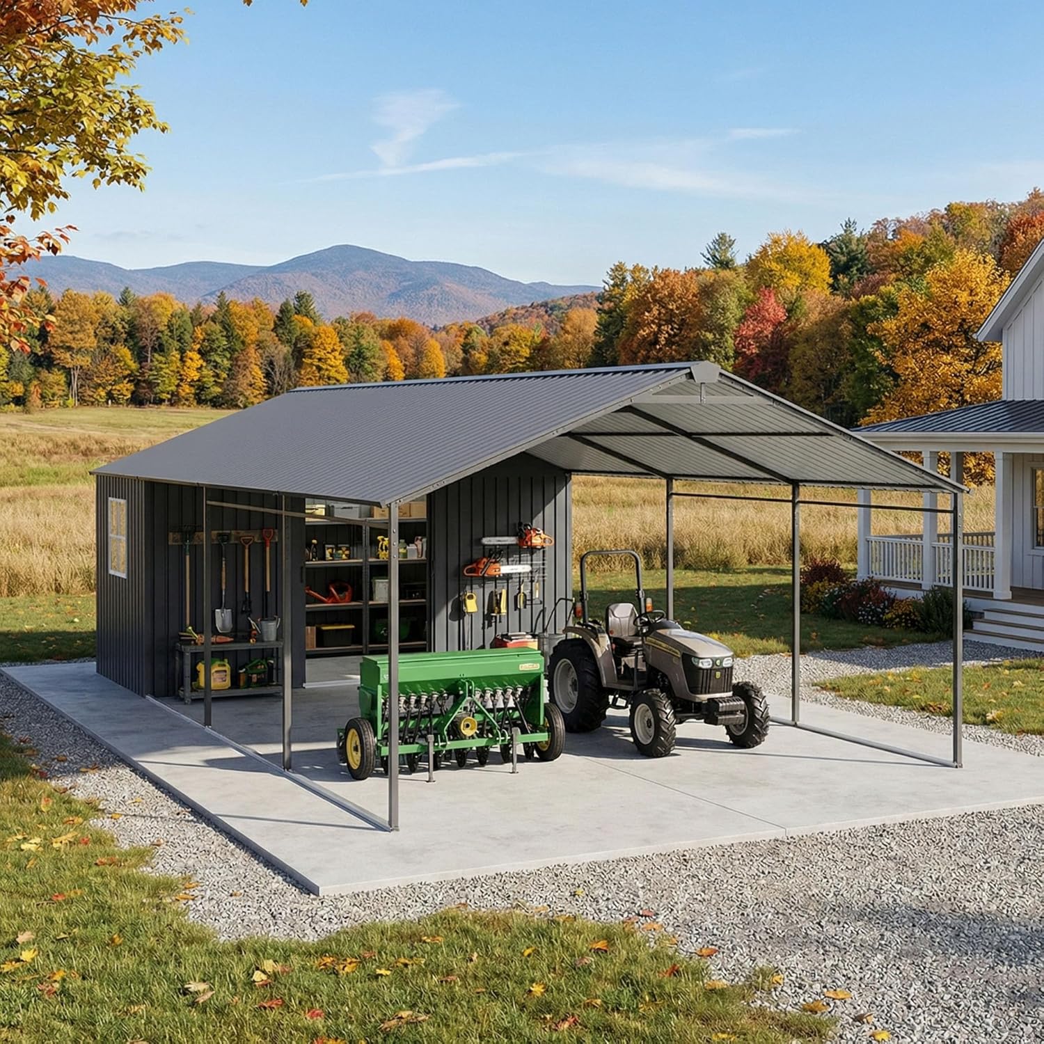 SUNBURY 12x25 Metal Carport, 12x20 FT Canopy with 12x5 FT Storage Shed, Heavy Duty Galvanized Steel Car Shelter with All-Weather Waterproof Outdoor Garage for Car, Truck, Boat, and Lawn Equipment