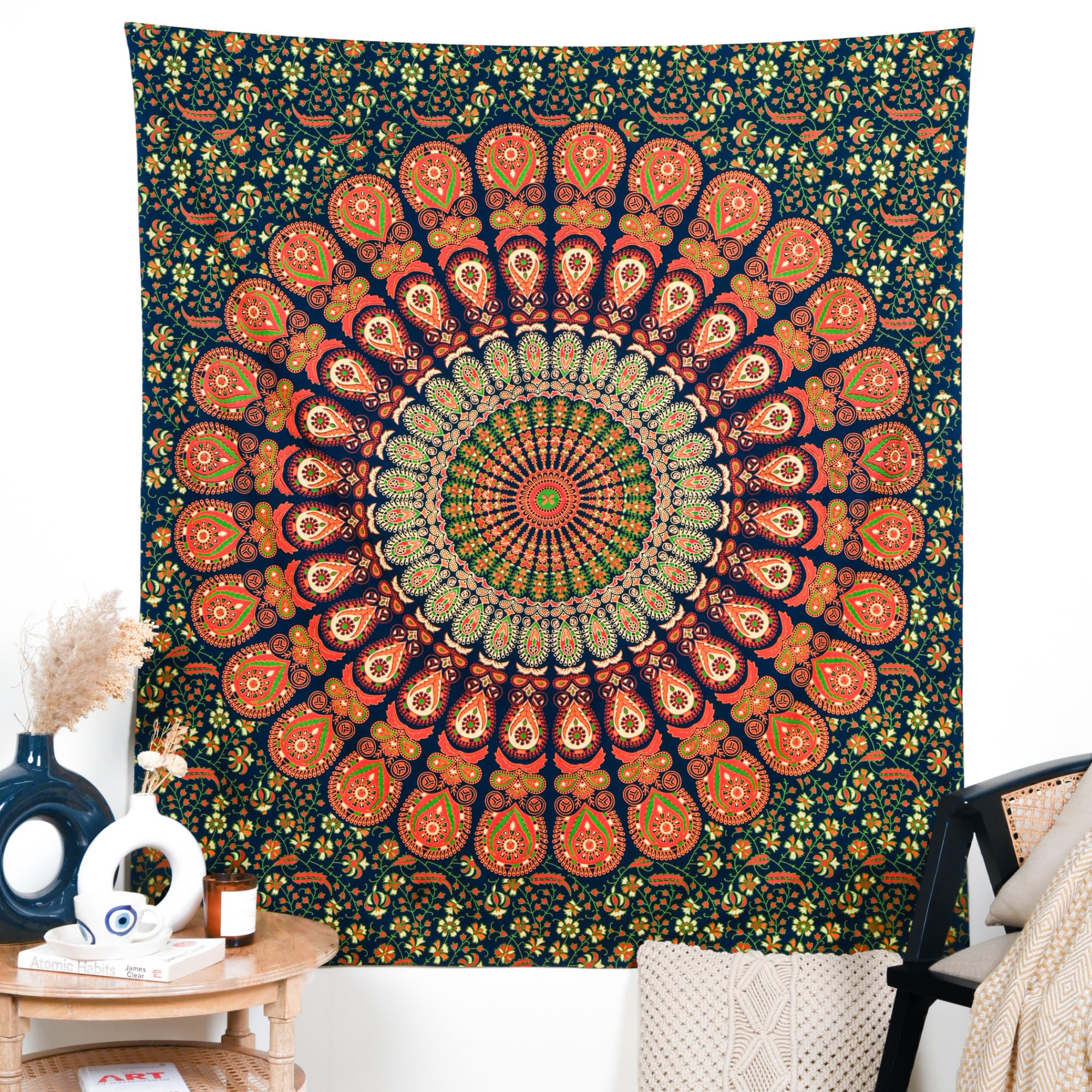 Rajrang Golden Green Hippie Beach Tapestry 76X102 Cm 100% Cotton Boho Elephant Mandala Dorm Decor Meditation Bohemian Tapestries
