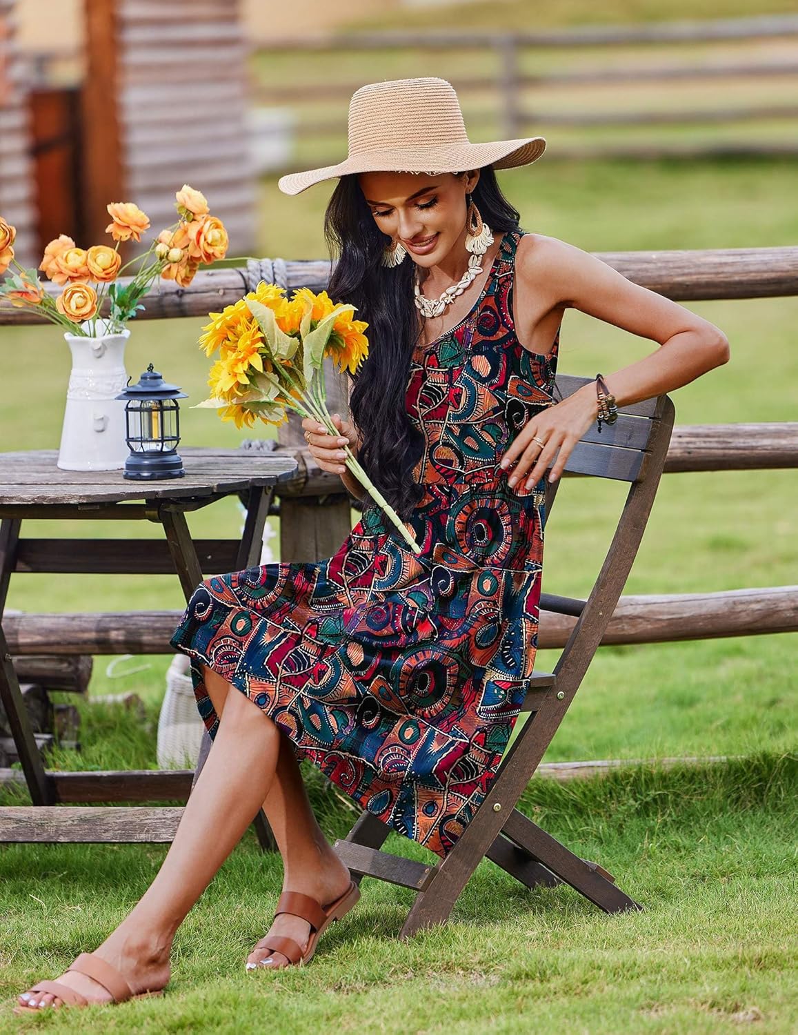 Zeagoo Womens Summer Sundress Boho Floral Casual Tank Dresses with Pockets Sleeveless Tiered Swing A Line Beach Dress - Image 4