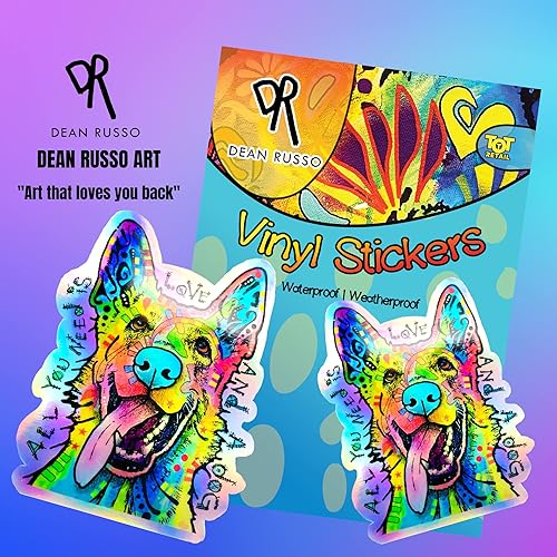 Miniatura 3 de Adhesivo de pastor alemán  "All You Need is Love and a Dog" Dean Russo - Calcomanías holográficas impermeables para automóviles, ventanas de coche,