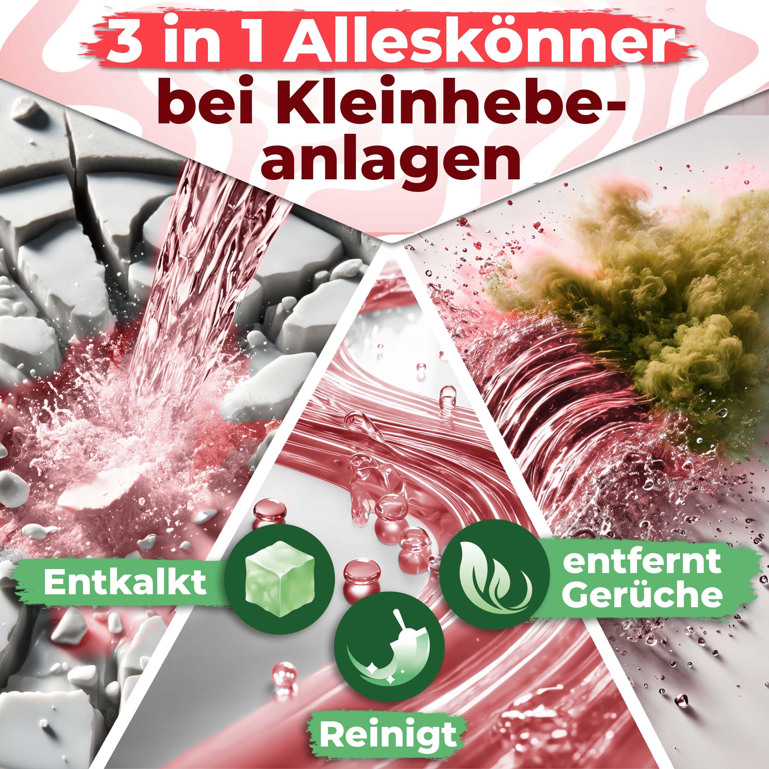 5L Reiniger Hebeanlagen Entkalker, 3 in 1 Reinigungsmittel Qindoo Entkalken Reinigen Geruch entfernen (5 Liter)