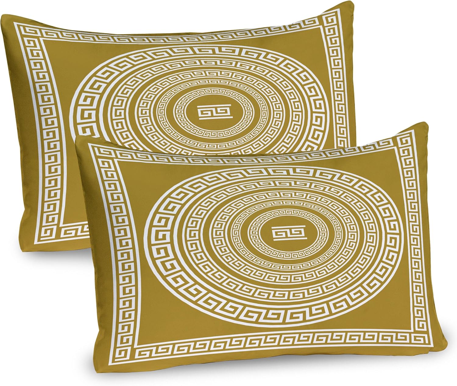 Ambesonne Geometric Pillow Sham Set of 2, Neo Classical Concept Boho Antique Look Lines and Rounds Square Print Monochrome, Quality Microfiber Bedding Item for All Seasons, 36" x 20", Khaki White