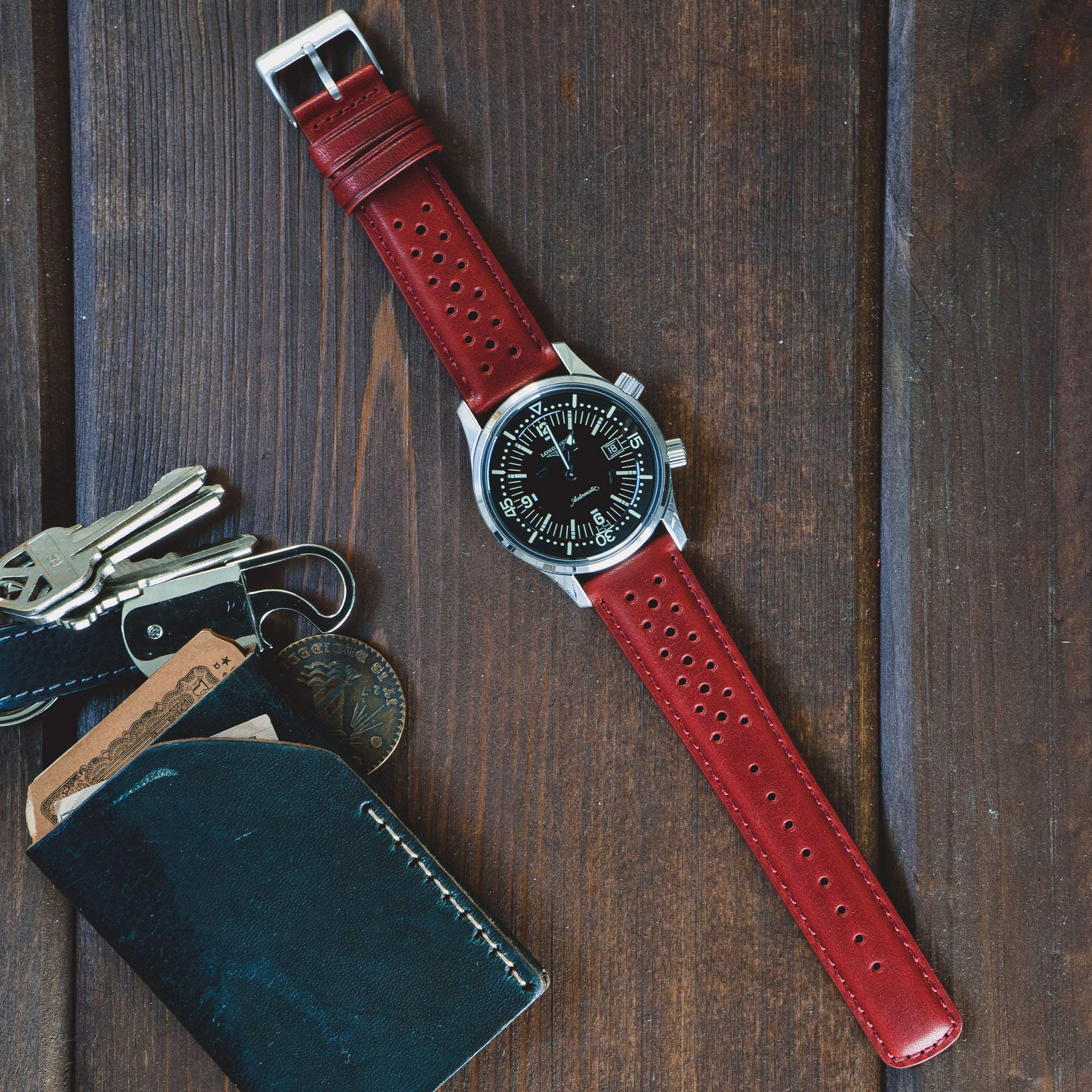 Barton Racing & Rally Horween Leather Straps with Integrated Quick Release Spring Bars - Standard Length fits Wrists 5" to 8"-18mm, 19mm, 20mm, 21mm, 22mm, 23mm & 24mm Watch Bands - Choose Strap Color & Width - 4