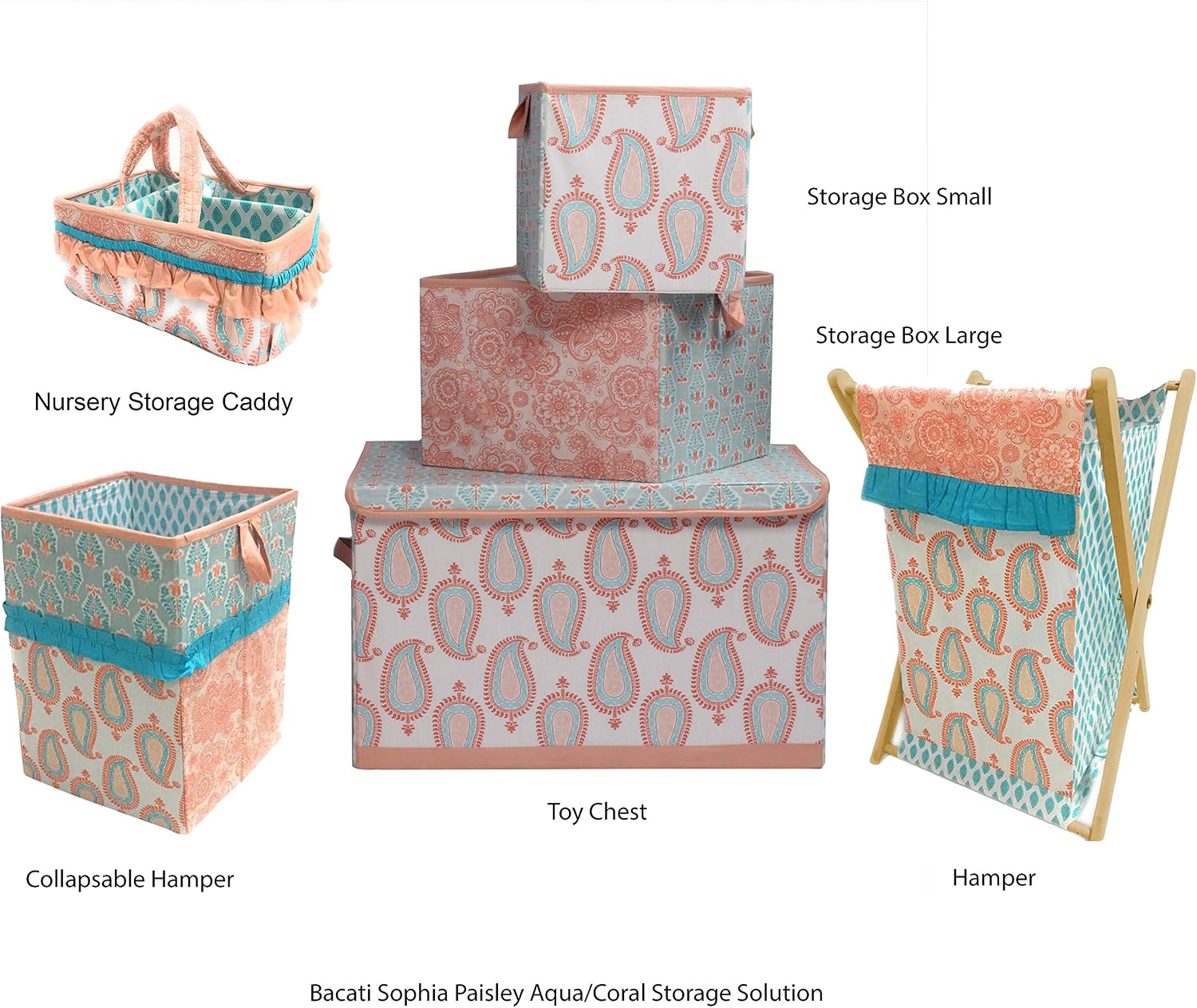 Bacati - Toy Chest Paisley Sophia Coral/Aqua Girls