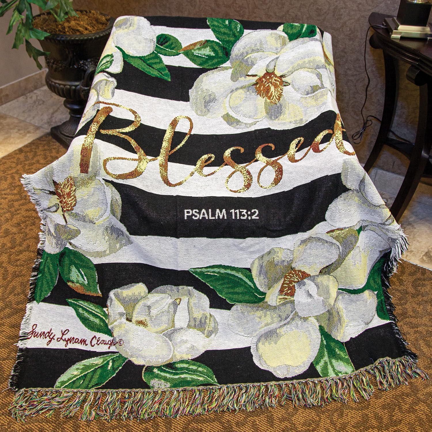African American Expressions - for Mom, Blessed Magnolia Tapestry Throw (100% Cotton, 4' x 5') TH-35